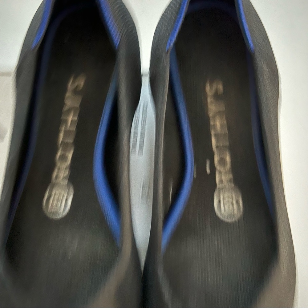 Rothy's Black Pointed Toe Flats with Blue Trim - Picture 3 of 7